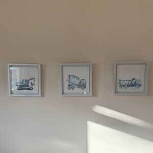 Set of 3 Blue Construction Vehicle Wall Art